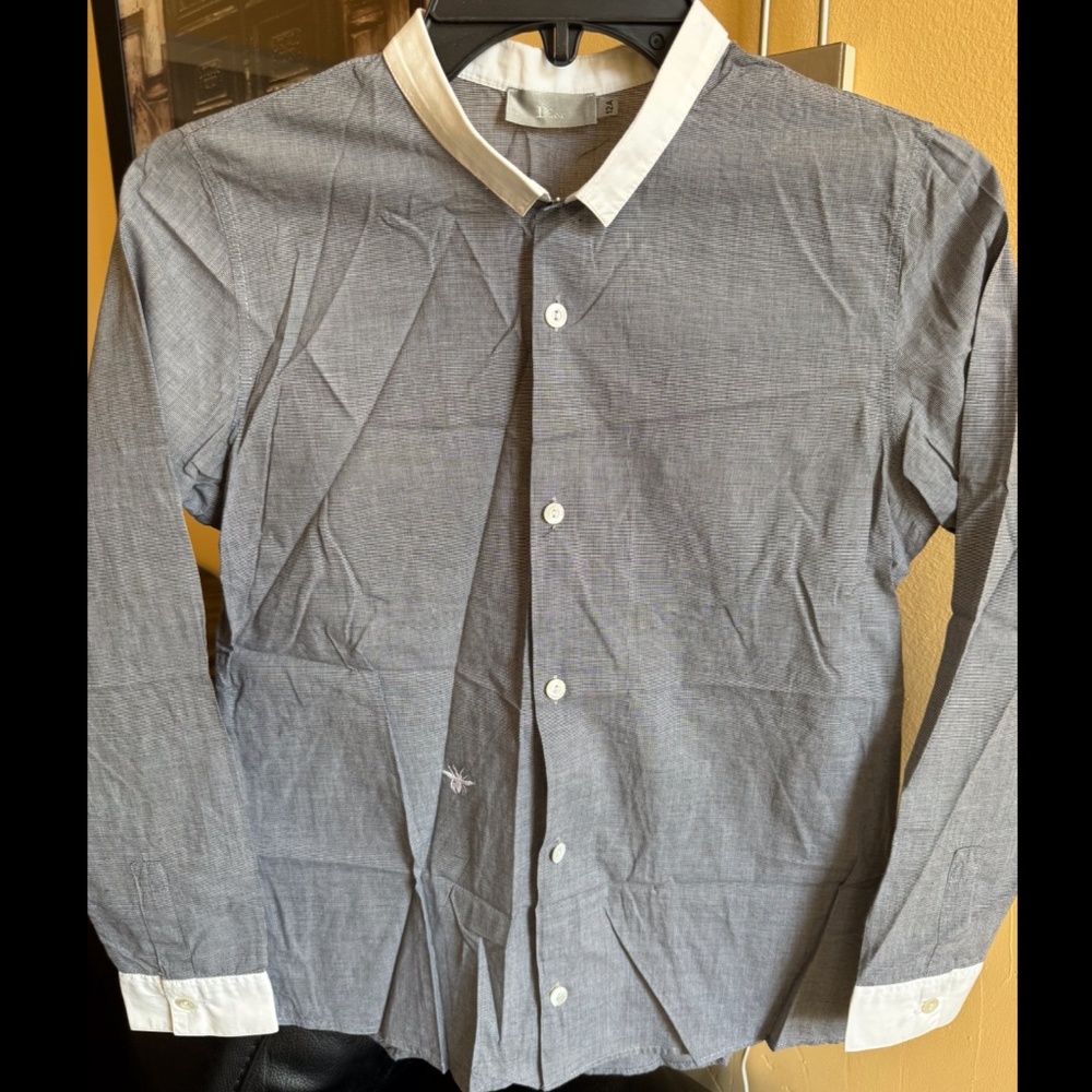 Christian Dior Long Sleeve Button Down Micro Checked Dress Shirt Boys size 12A